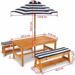 Kidkraft Outdoor Table & Bench Set with Cushions & Umbrella - Navy & White Stripes3