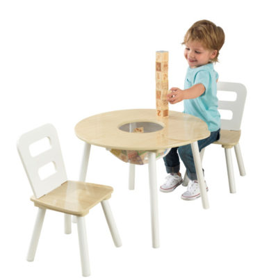 Kidkraft Round Storage Table 2 Chair Set - Natural & White1