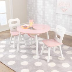 Kidkraft Round Table and 2 Chairs Set - Pink and White