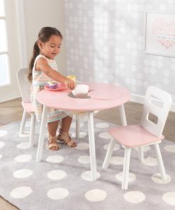 Kidkraft Round Table and 2 Chairs Set - Pink and White2
