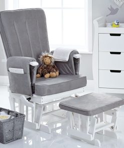 Obaby Deluxe Reclining Glider Chair and Stool - White with Grey Cushions 2