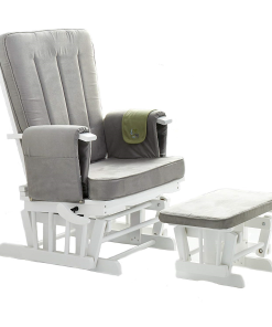 Obaby Deluxe Reclining Glider Chair and Stool - White with Grey Cushions