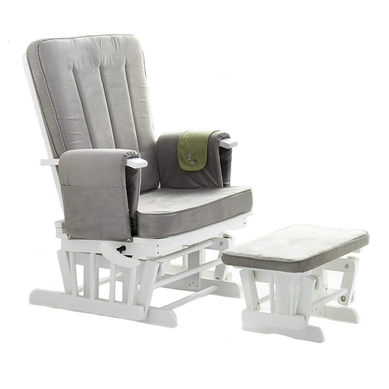 Obaby Deluxe Reclining Glider Chair and Stool - White with Grey Cushion