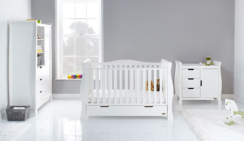 obaby stamford luxe 3 piece nursery room set in white