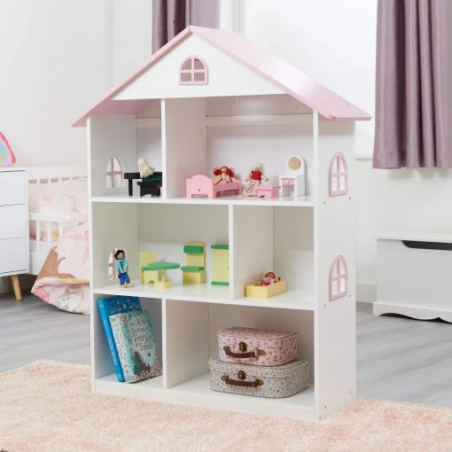 Liberty House Toys Dollhouse Bookcase with Pink Roof