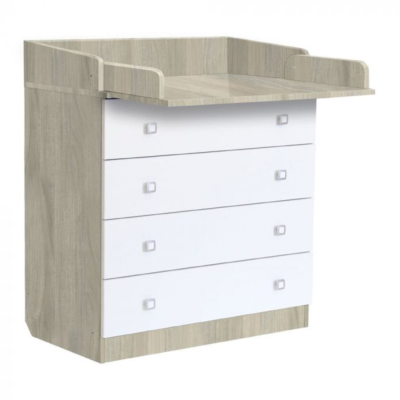 Kudl Kids, 4 Drawer Unit 1580 With Changing Board and Storage - ElmWhite1