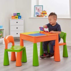 Liberty House Toys 5-in-1 Orange and Green Activity Table and 2 Chairs Set
