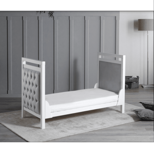 Babymore Deluxe Velvet Cot Bed and Mattress Set - White/Grey