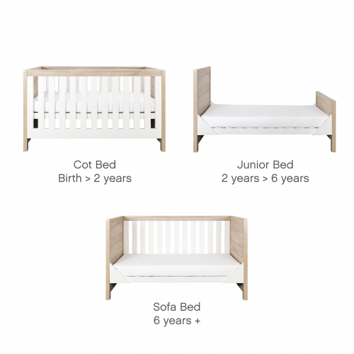 tutti bambini modena 2 piece nursery room set white and oak junior bed options