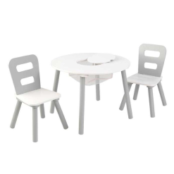 Kidkraft Round Storage Table & 2 Chair Set - Gray & White