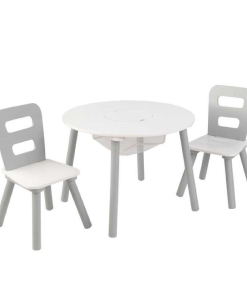 Kidkraft Round Storage Table & 2 Chair Set - Gray & White2