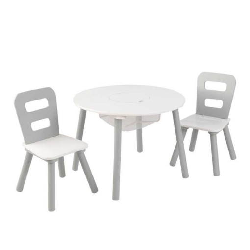 Kidkraft Round Storage Table & 2 Chair Set - Gray & White2