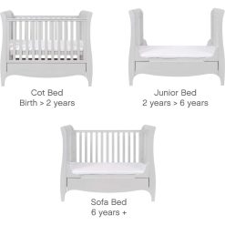 tutti bambini roma sleigh cot bed sizes in dove grey