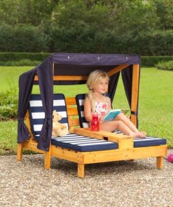 Kidkraft Double Chaise Lounge with Cup Holders - Honey & Navy