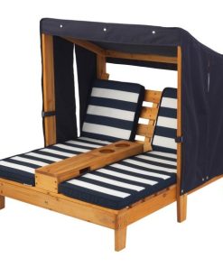 Kidkraft Double Chaise Lounge with Cup Holders - Honey & Navy2