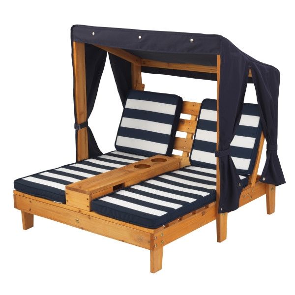 Kidkraft Double Chaise Lounge with Cup Holders - Honey & Navy3