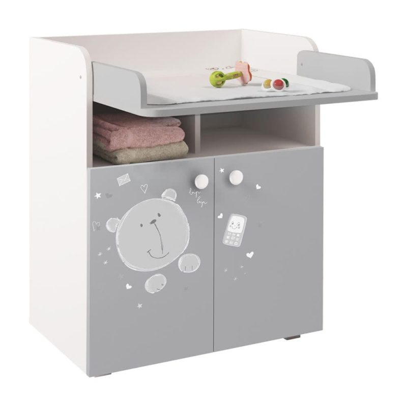 Kudl Kids Changing Board Cupboard with Storage Teddy Print - WhiteGrey1
