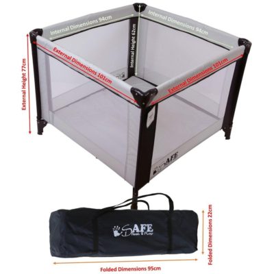 iSafe Zapp And Nap Luxury Square Travel Cot Playpen - BlackGrey