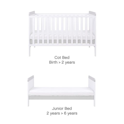 Tutti Bambini Rio Cot Bed, Changer and Mattress - White/Dove Grey