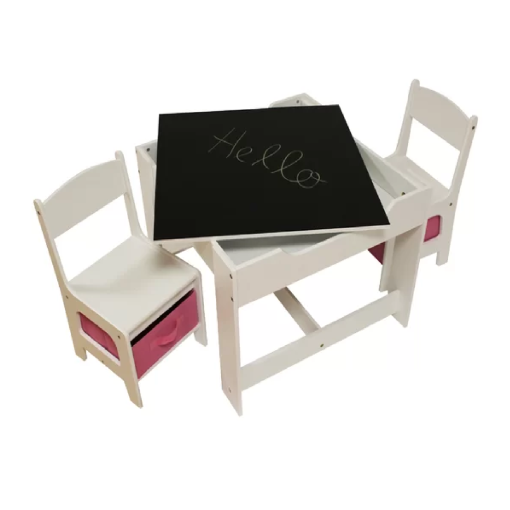 White Table & Chair Set with Pink Bins