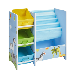 Liberty House Toys Safari Book Display Unit with Fabric Storage Boxes