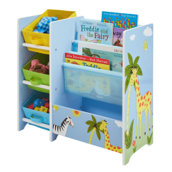 Liberty House Toys Safari Book Display Unit with Fabric Storage Boxes
