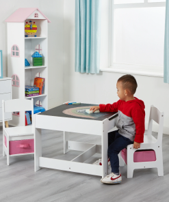 Liberty House Toys White Table and Chairs with Pink Bins