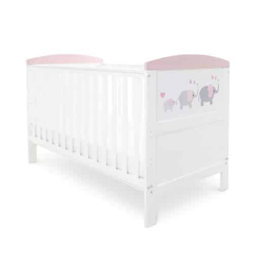 Ickle Bubba Coleby Style Elephant Love Pink Cot Bed With Foam Mattress