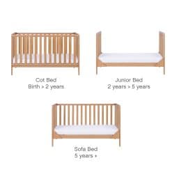 Tutti Bambini Malmo Cot Bed with Cot Top Changer & Mattress -Oak