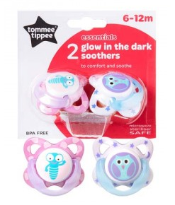 Tommee Tippee Soother Glow in the Dark 6-12 months - Pink