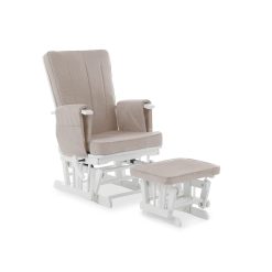 obaby deluxe reclining glider chair white with sand cushions
