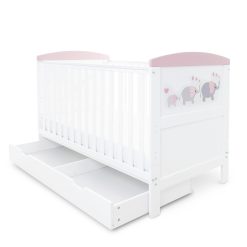 Ickle Bubba Coleby Elephant Love Pink Cot Bed with Under Drawer