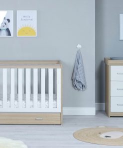 babymore Veno cot bed with underdrawer oak white