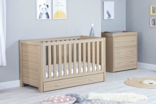 babymore luno cot bed oak with underdrawer