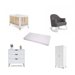 Obaby Maya Nursery Room Set/Grey Rocking Chair Bundle - White and Natural