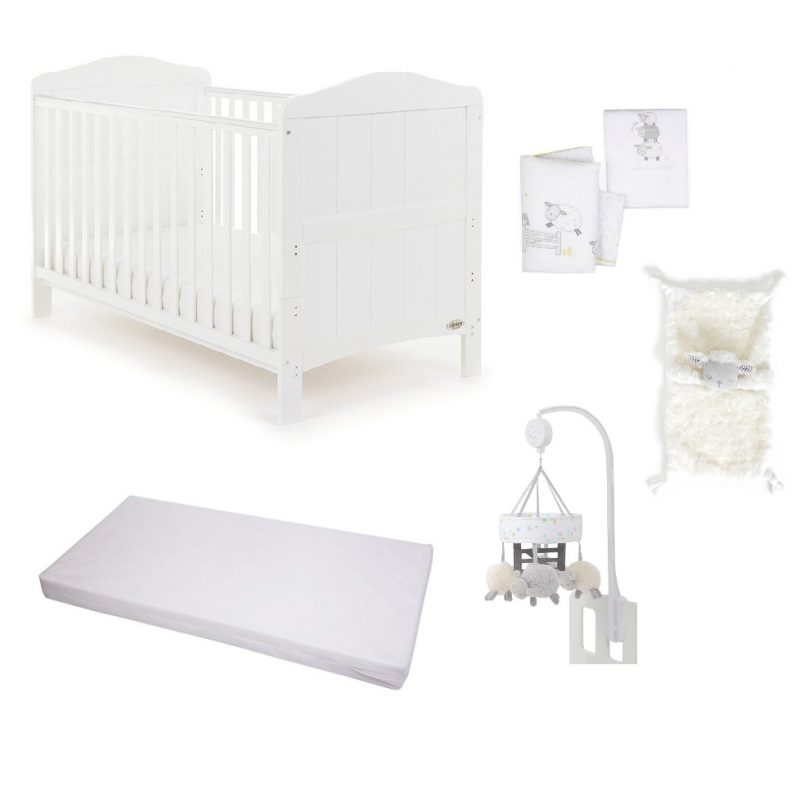 Obaby Whitby Cot Bed with Bedding Bundle - White