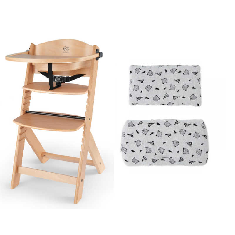 Kinderkraft Enock Wooden Highchair With Grey Cushion