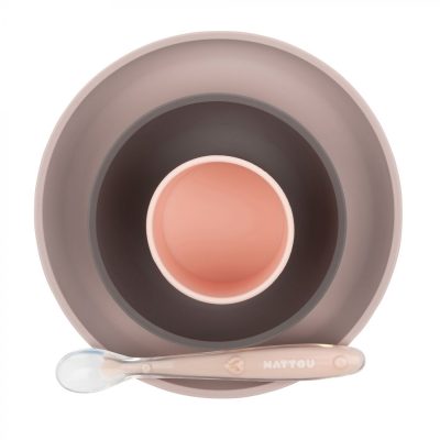 Nattou Pink Silicone Tableware 4pc Set