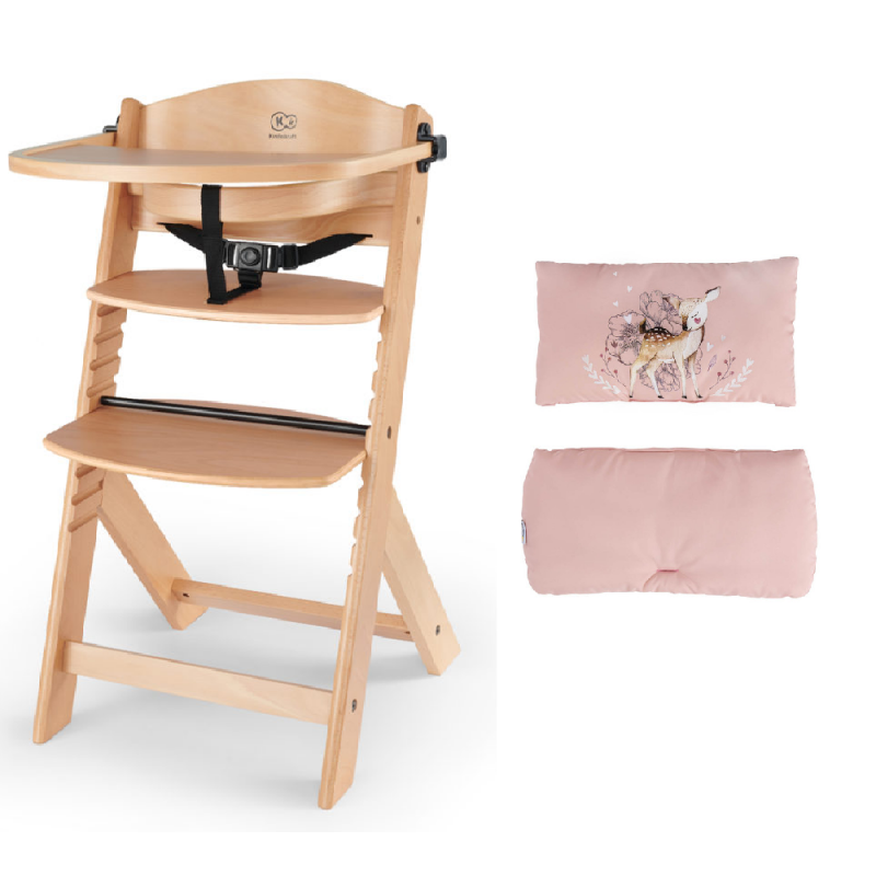 Kinderkraft Enock Wooden Highchair With Pink Cushion