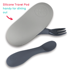 Tum Tum Silicone Baby Grey Cutlery Set With Case