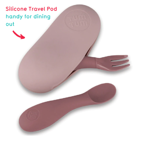 Tum Tum Silicone Baby Pink Cutlery Set With Case