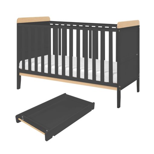 rio cot bed slate grey oak and cot top changer