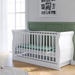 The Lydford Sleigh Cot with Underdrawer White