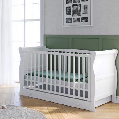The Lydford Sleigh Cot with Underdrawer White
