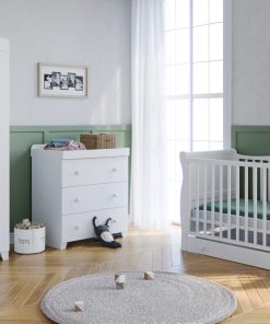 The Lydford Sleigh 4-piece Nursery Room Set with Underdrawer - White