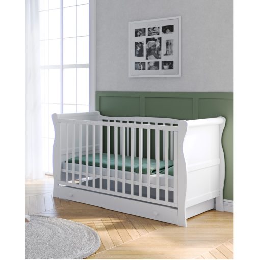 The Lydford Sleigh Cot with Underdrawer - White