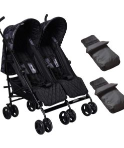 Dani Dyer Black Geometric Double Stroller with Cosytoes