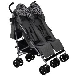 My Babiie Grey Melange and Leopard Double Stroller