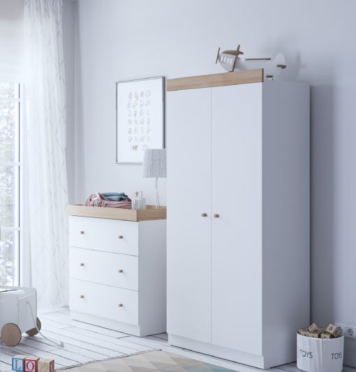 Sennen Wardrobe and Dresser Nursery Room Set - White/Oak