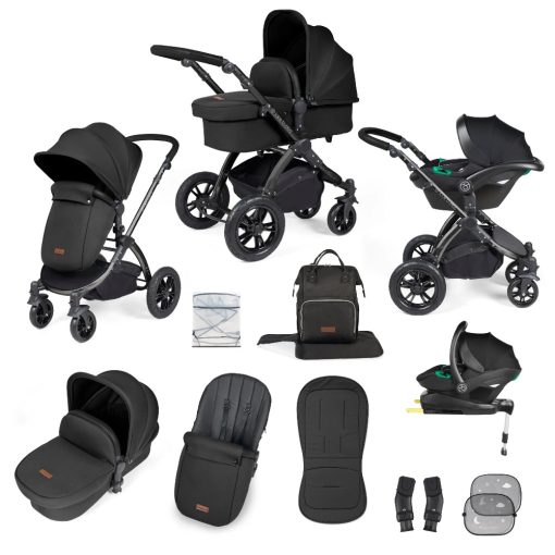 Ickle Bubba Stomp Luxe I-Size Isofix All in One Travel System - Black/Midnight/Black Handle